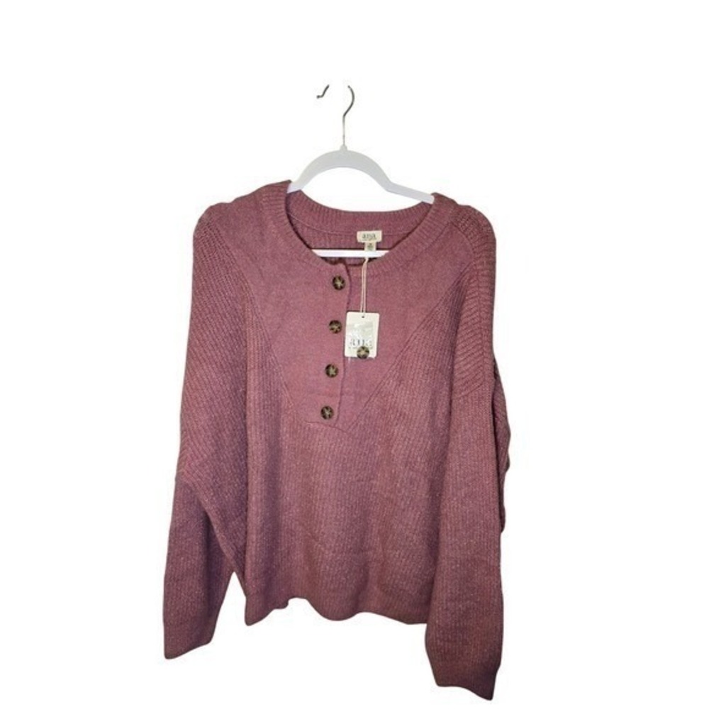 ana a new approach‎ Women's Rose Pink Textured Henley Knit Sweater Plus Size 2X